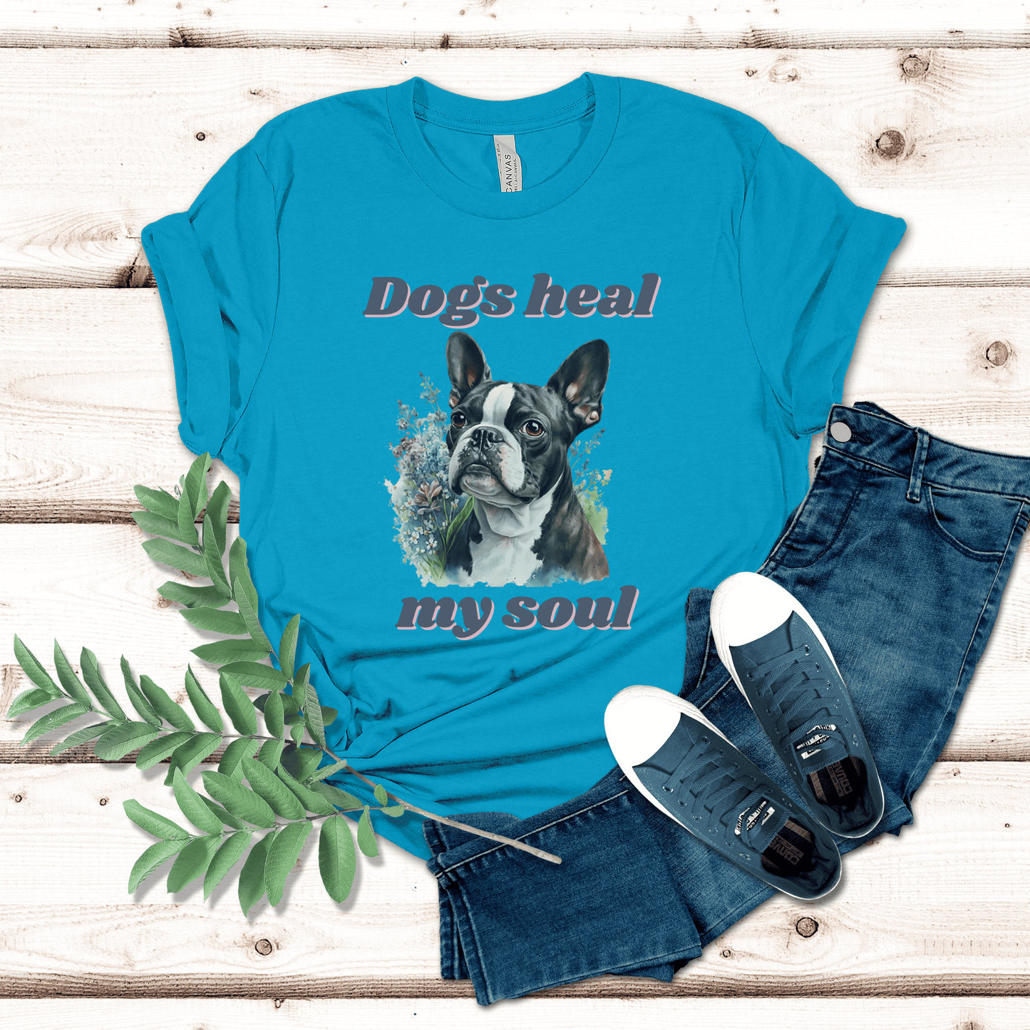 The " Dogs Heal My Soul" t-shirt features a cute Boston Terrier dog design, making it a perfect gift for any dog Momma who loves Boston Terriers. It is a unique and thoughtful gift that is sure to be appreciated.