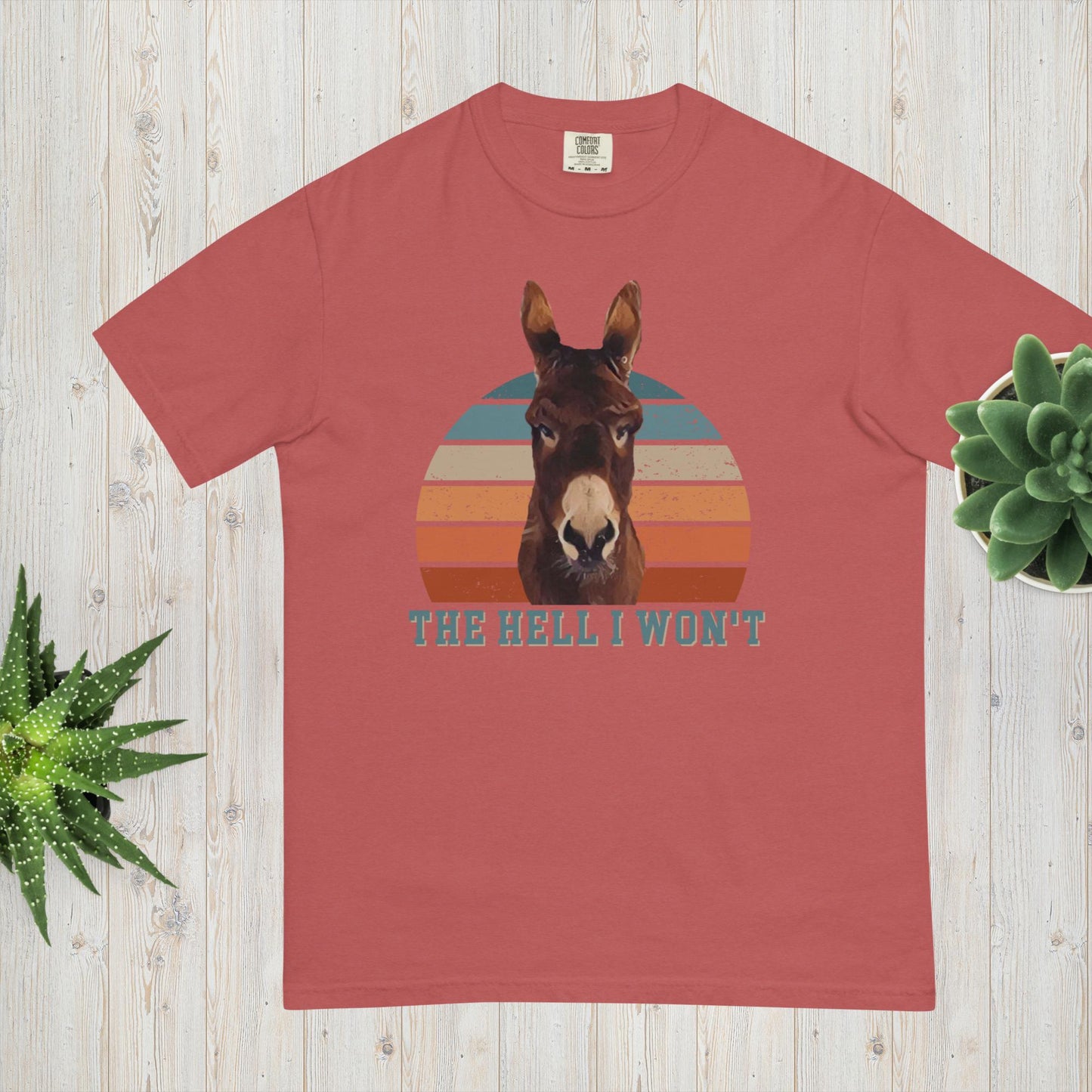  Cute Donkey t-shirt, designed for those who love a touch of sass! Featuring the saying Hell I won't below a sassy donkey, this shirt is perfect for expressing your bold and confident personality. Made from premium quality materials, this t-shirt is not only stylish but also comfortable to wear.