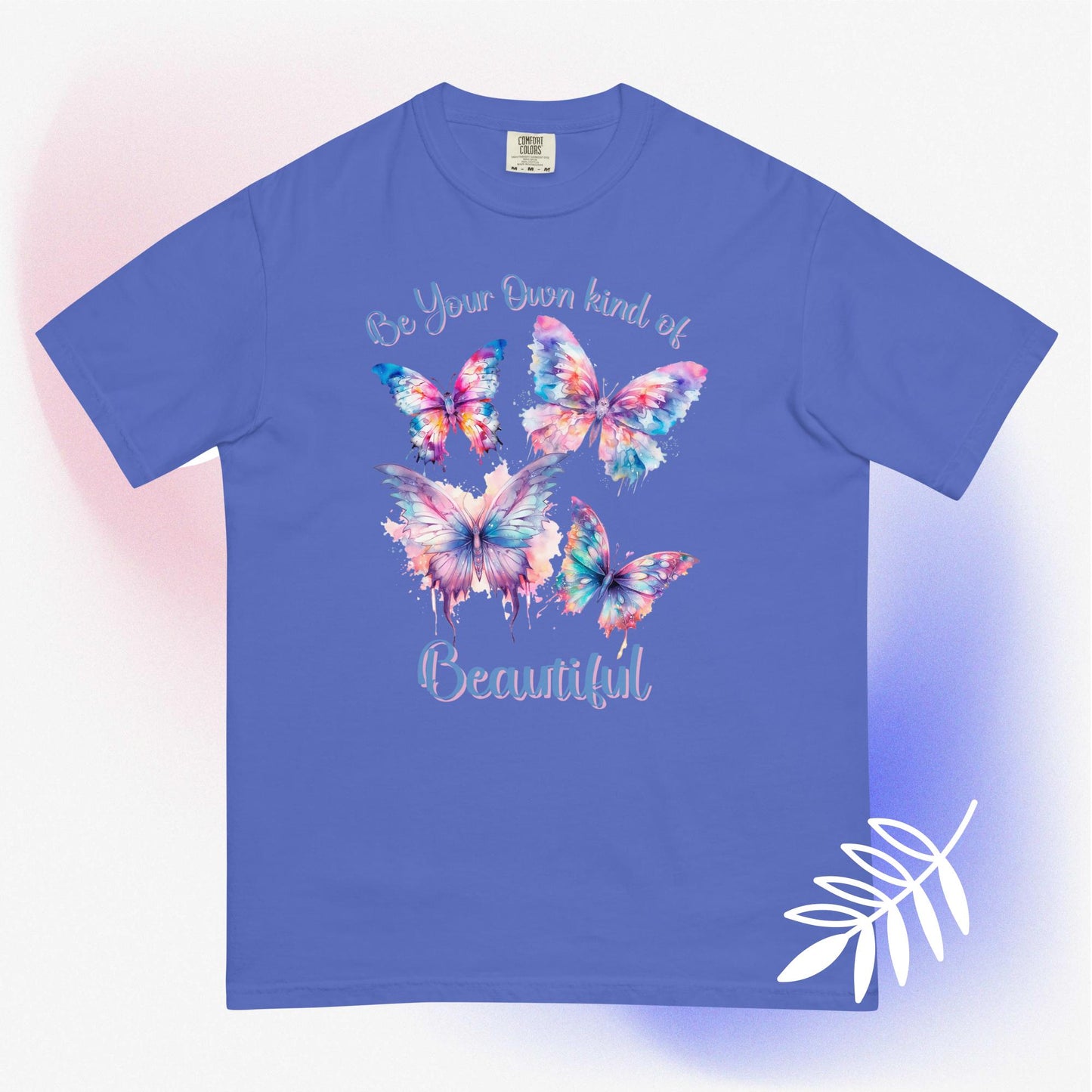  Stunning Butterfly shirt! This comfortable and stylish t-shirt features a colorful butterfly design, complete with the empowering saying 'Be your own kind of Beautiful'. Made with a high-quality Comfort Color t-shirt