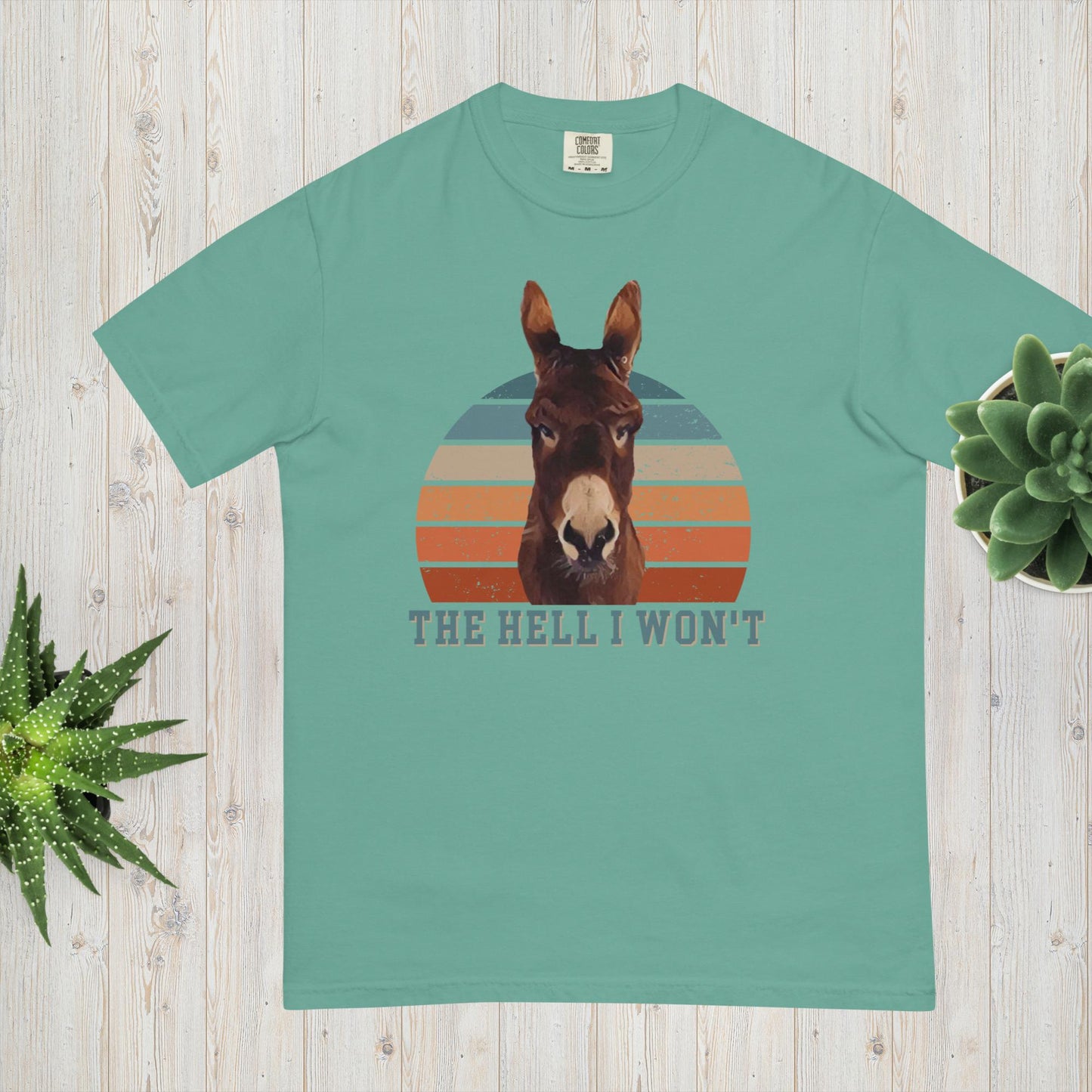  Cute Donkey t-shirt, designed for those who love a touch of sass! Featuring the saying Hell I won't below a sassy donkey, this shirt is perfect for expressing your bold and confident personality. Made from premium quality materials, this t-shirt is not only stylish but also comfortable to wear.