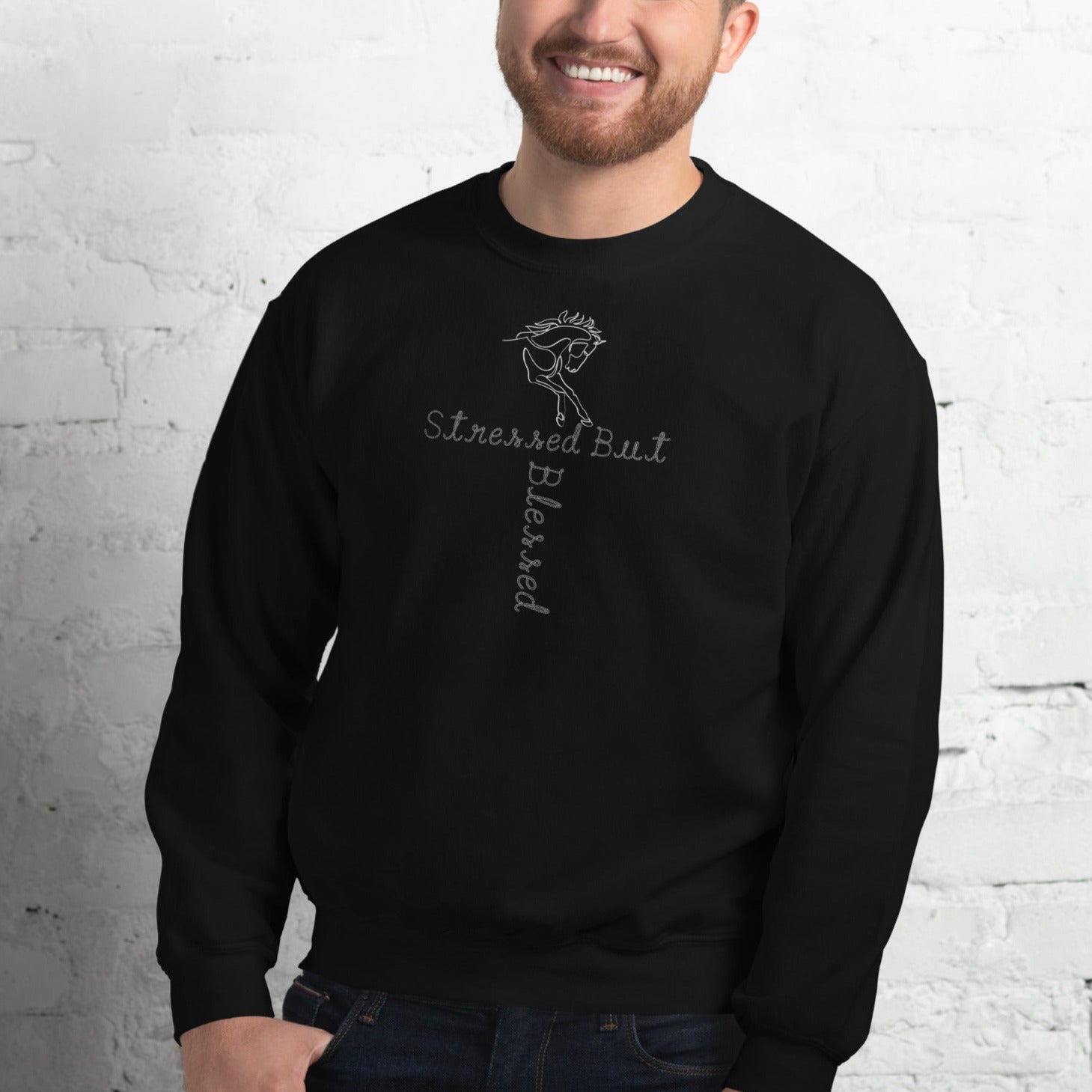 Introducing our Stressed but Blessed Horse Design Crew Neck Sweatshirt! Designed for those who appreciate the beauty of equestrian life, this cozy sweatshirt features a stunning horse design that perfectly captures the spirit of both stress and gr