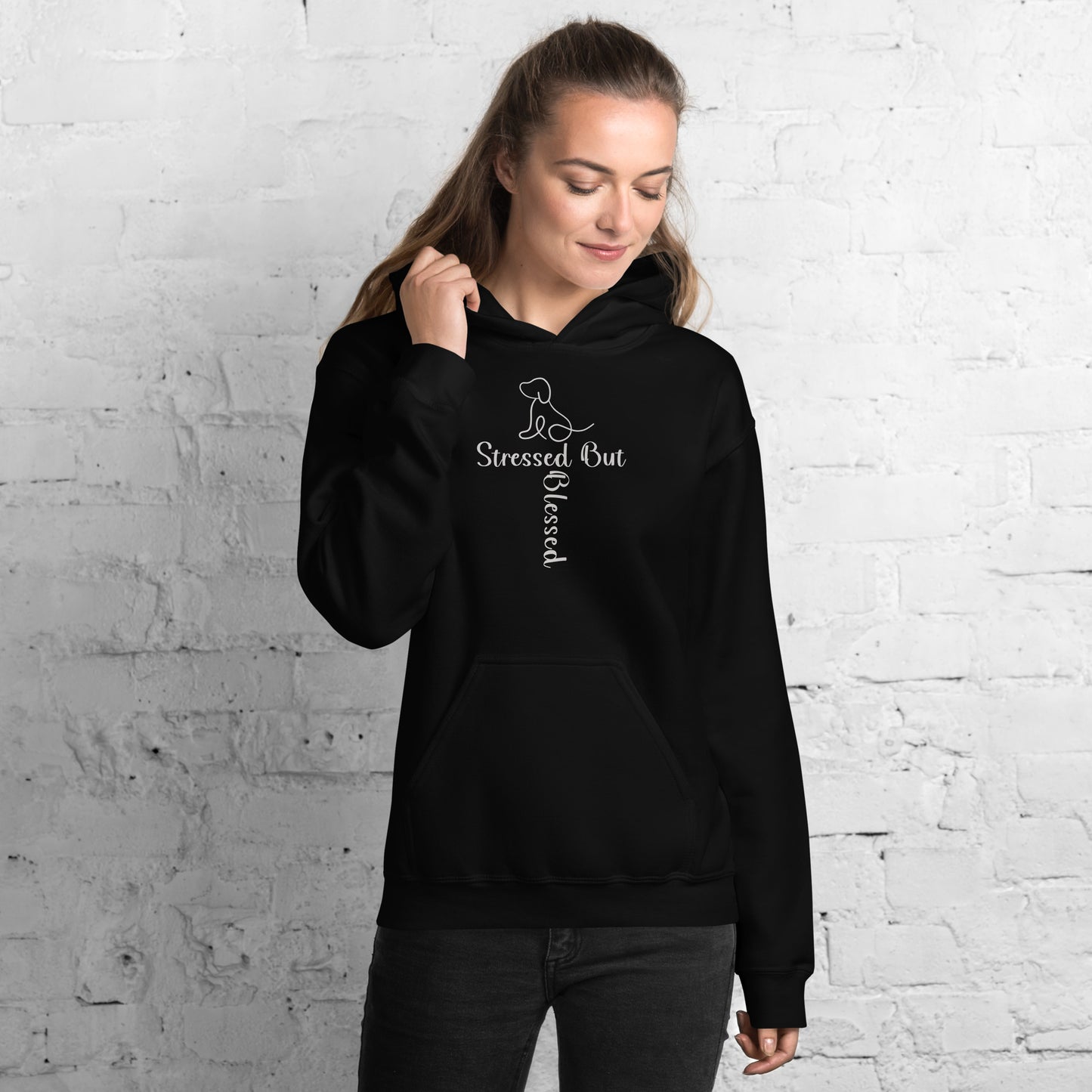 "New" Stressed but Blessed Dog Outline Hoodie