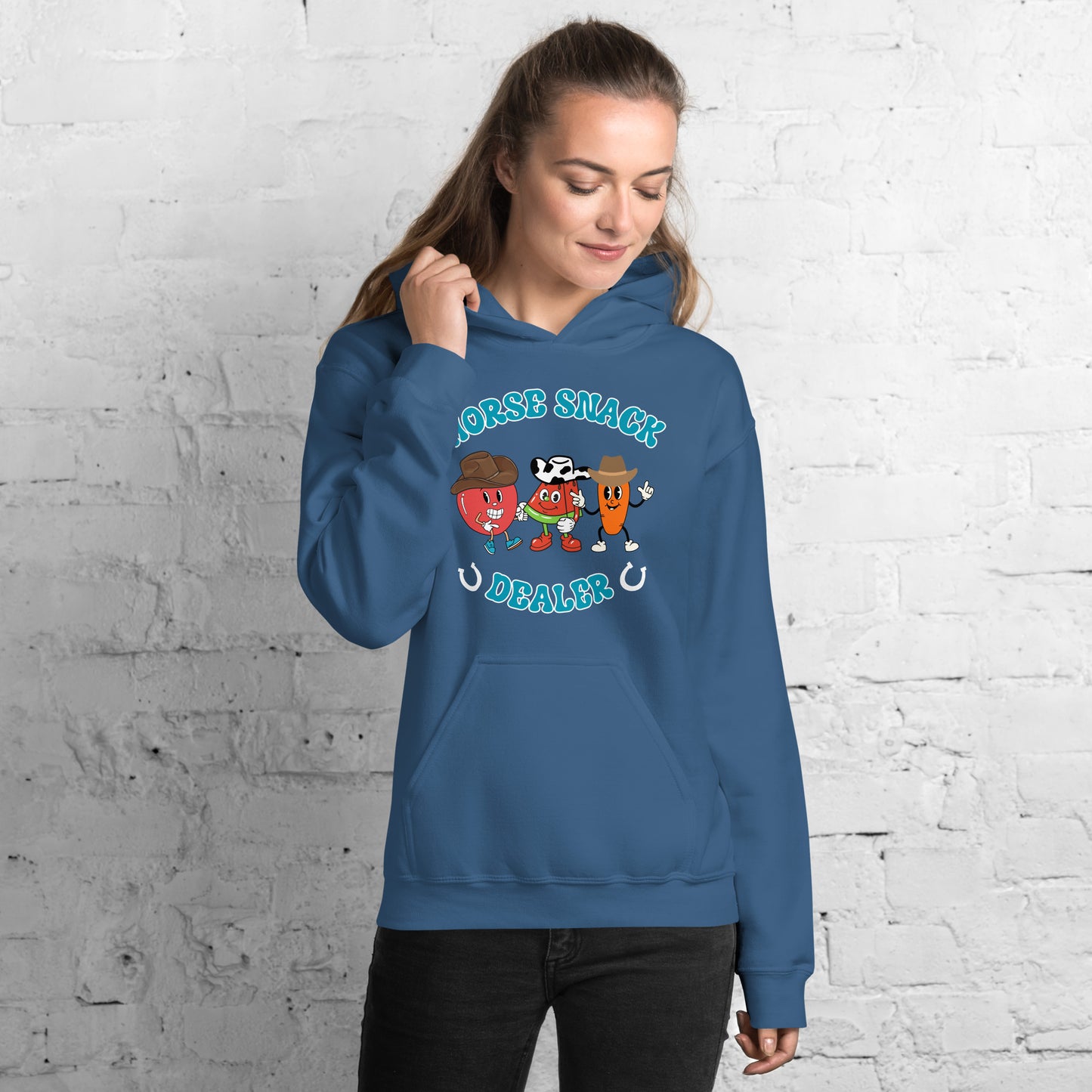 Cute Retro Character Horse Snack Dealer Hoodie! This quirky and adorable hoodie will surely capture everyone's attention with its unique design. Made from high-quality materials, it is not only comfortable to wear but also durable for everyday use. The retro character horse design adds a touch of nostalgia, while the snack dealer inscription adds a playful twist. 