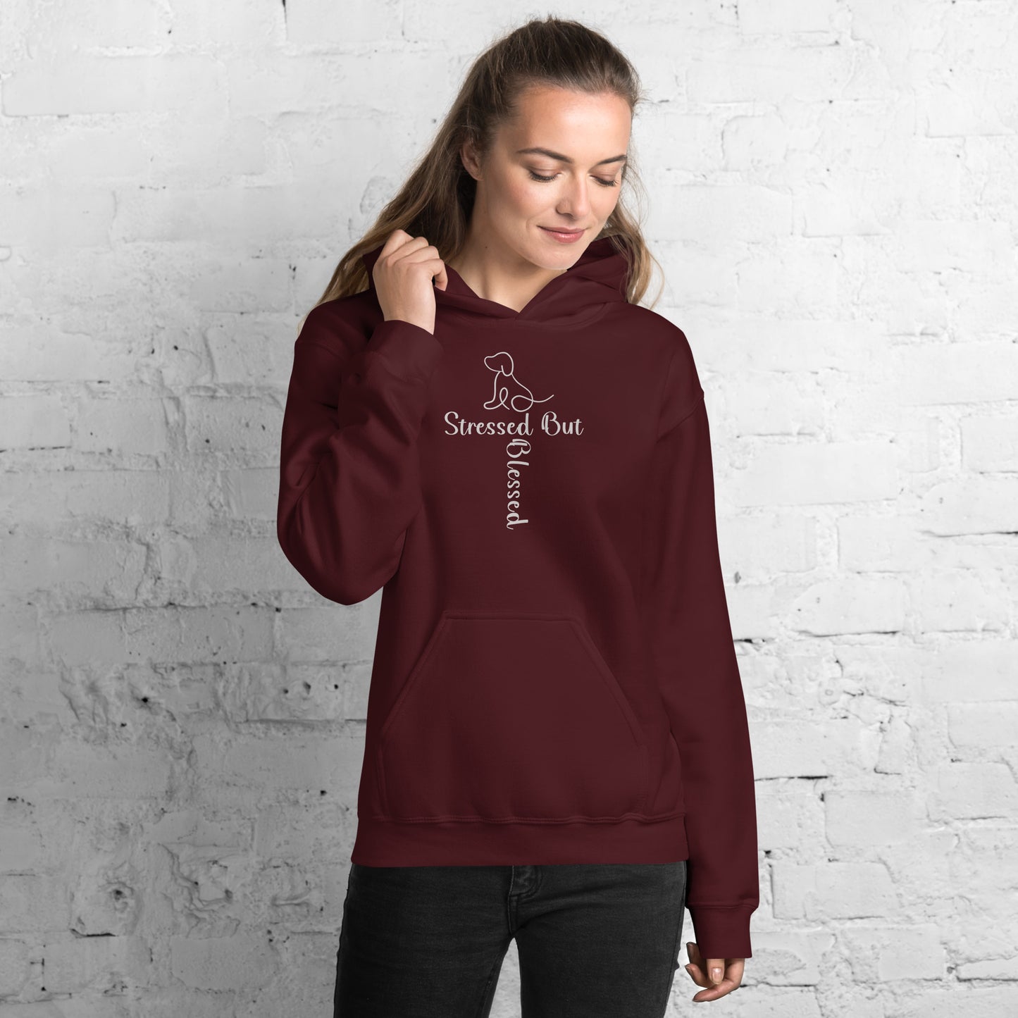 "New" Stressed but Blessed Dog Outline Hoodie