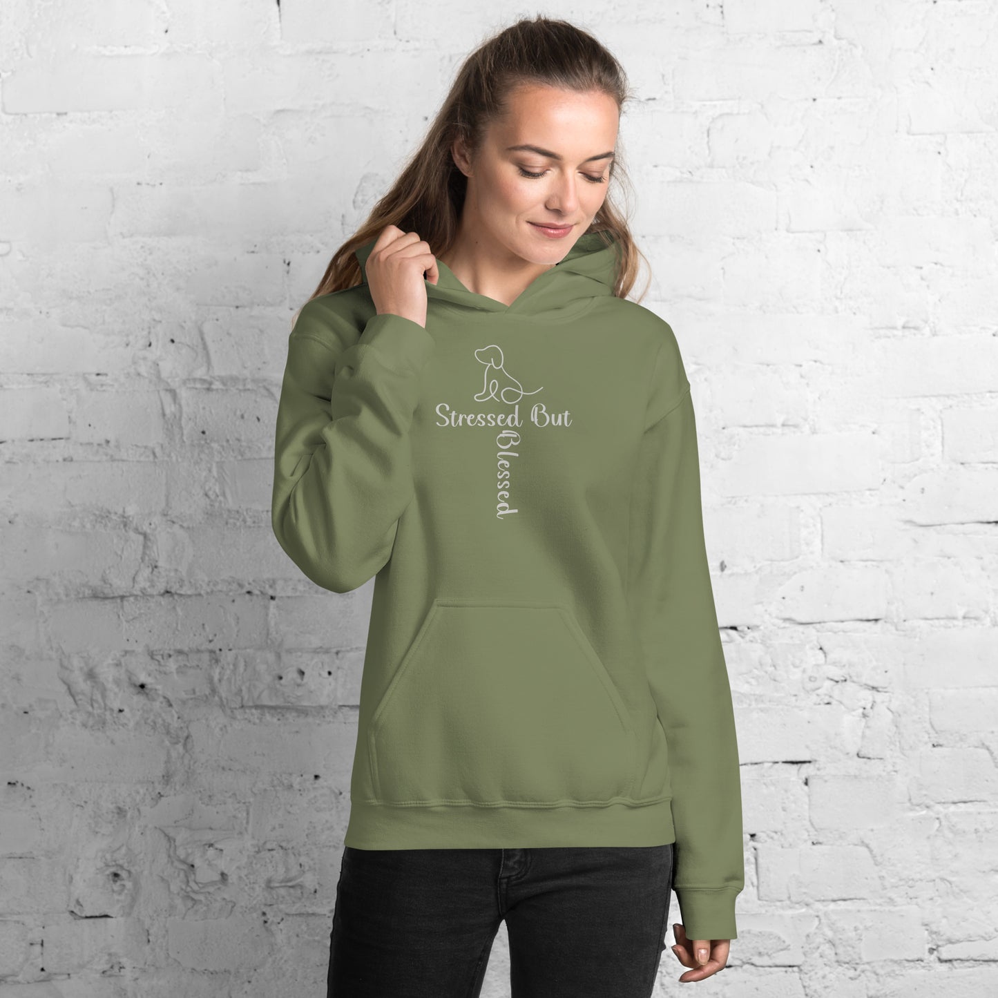 "New" Stressed but Blessed Dog Outline Hoodie