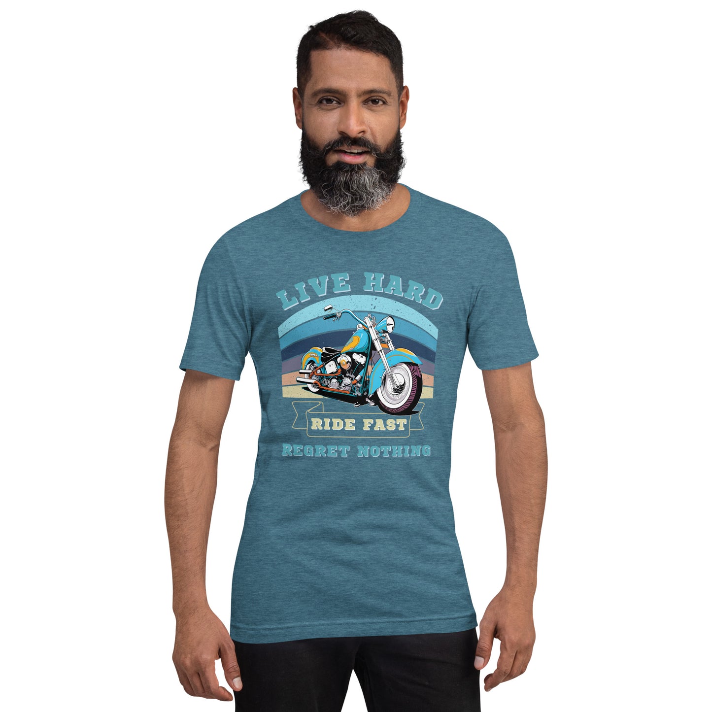 men's motorcycle tee - the ultimate biker shirt for the motorcycle rider who lives hard, rides fast, and has no regrets. This motorcycle graphic tee is the perfect addition to any biker's wardrobe, featuring a bold design that is sure to turn heads. 