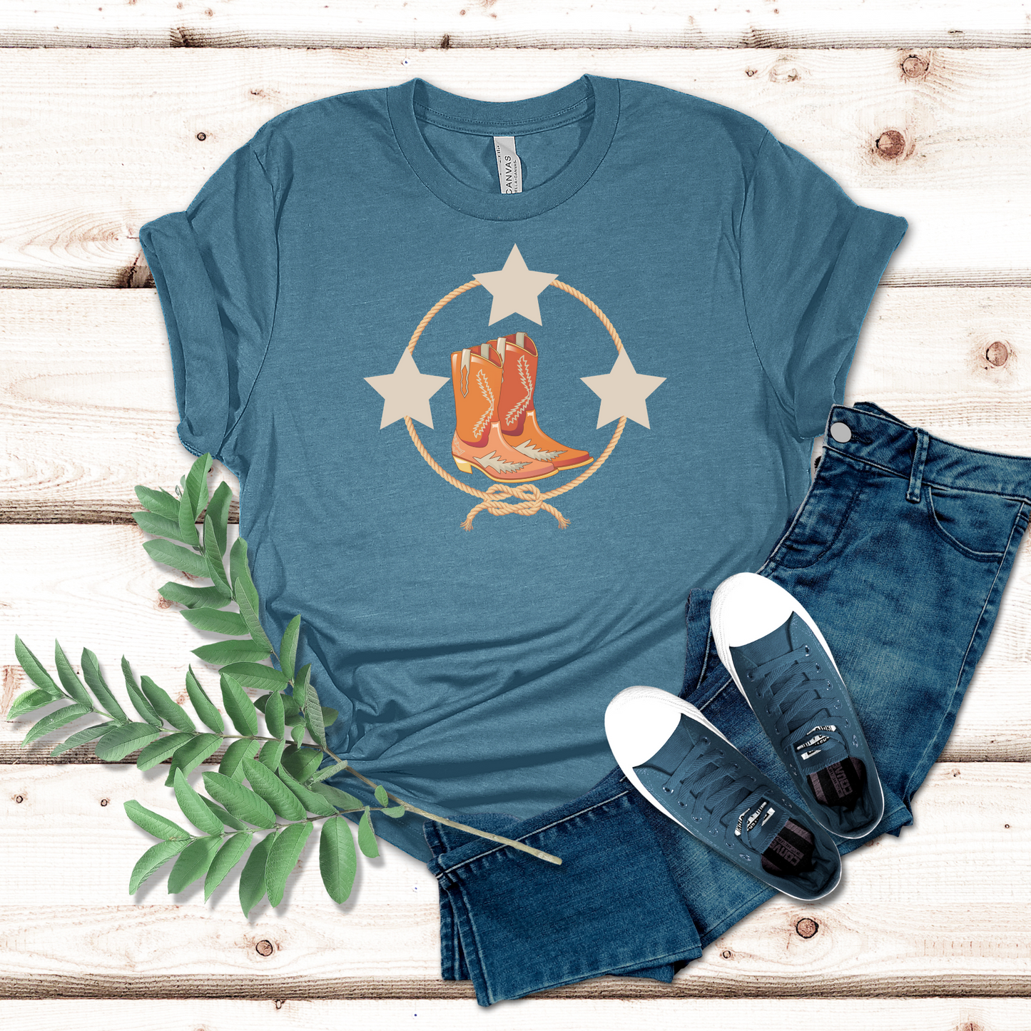 Cowboy boots and stars  Heather Deep Teal t-shirt