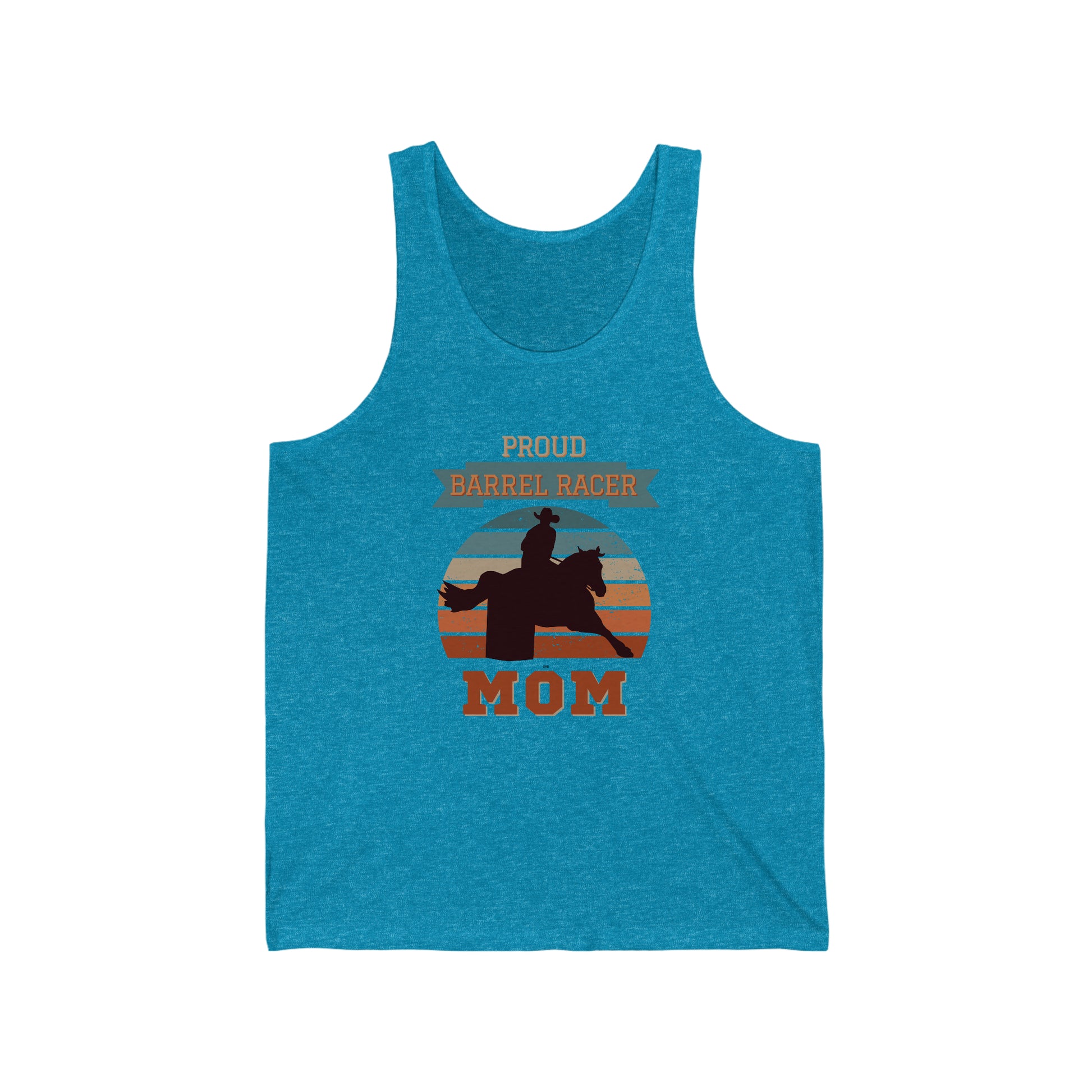 This scoop neck tank top features a retro vintage design of a barrel racer with the text "Proud Barrel Racer Mom". It's a perfect gift for any proud mother of a barrel racer, and the comfortable fit m